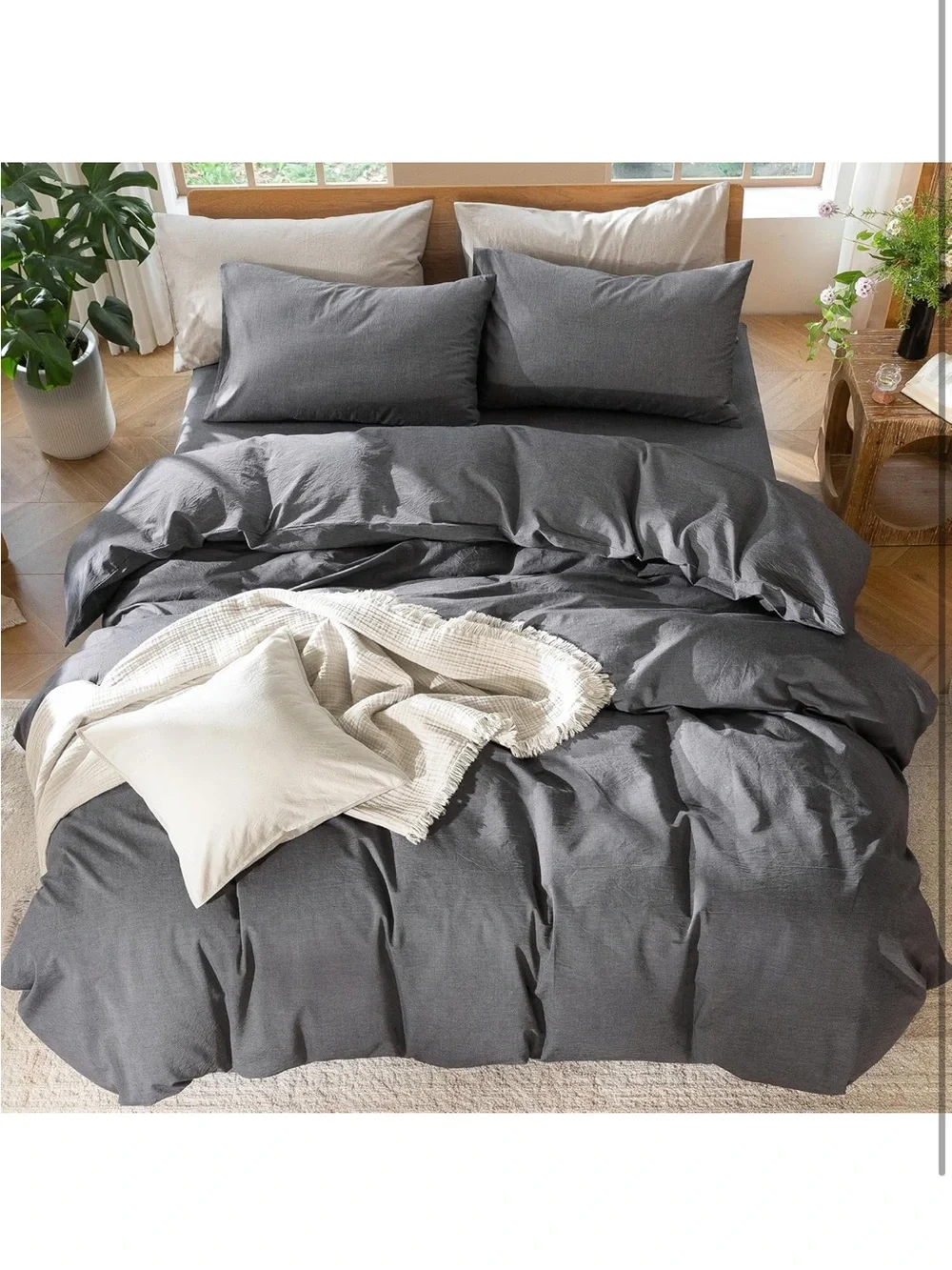 NEW MooMee Duvet Cover Set 100% Washed Cotton Linen Like Oversized Queen